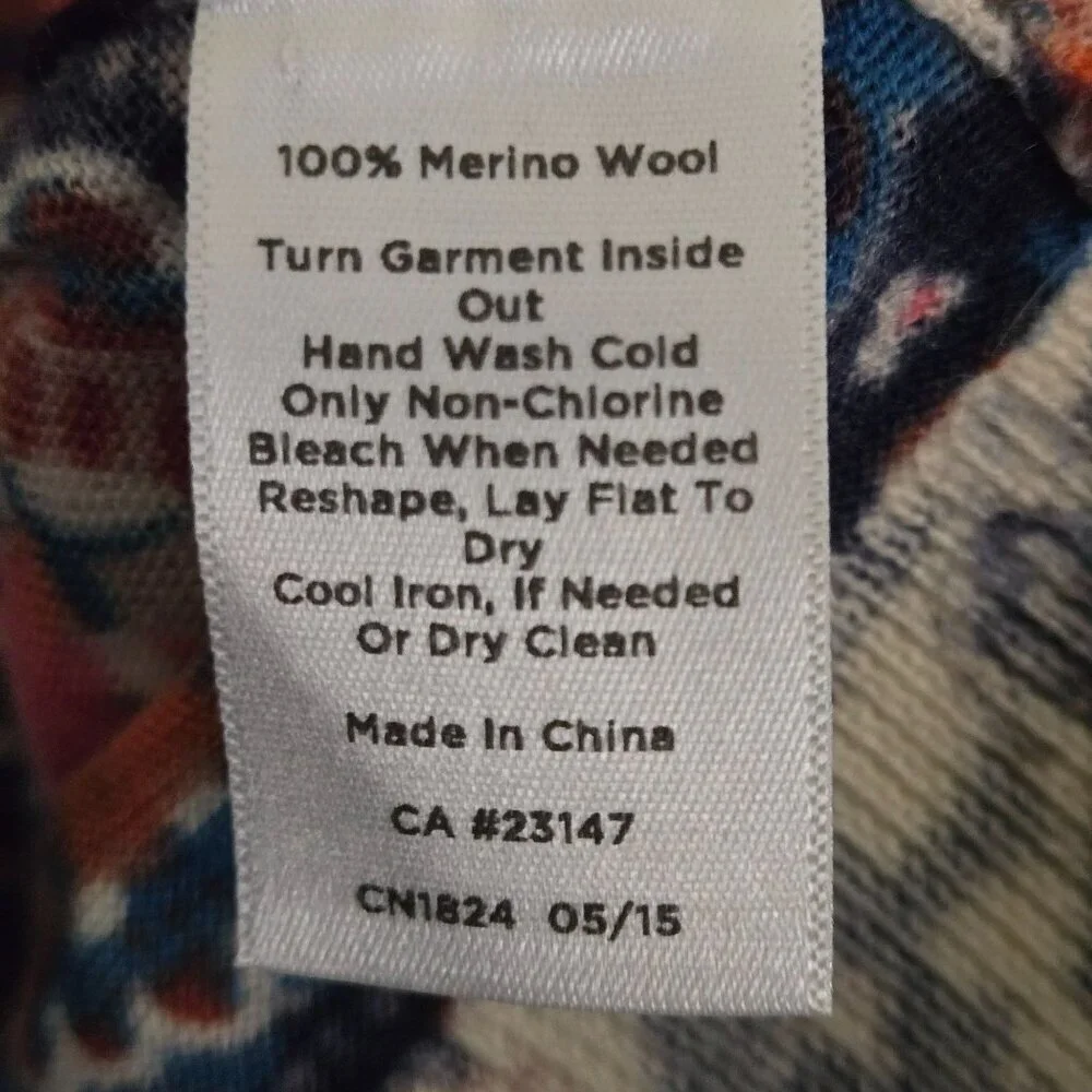 Talbots Merino Wool Blue Pink Paisley Classic Cardigan Sweater Size L